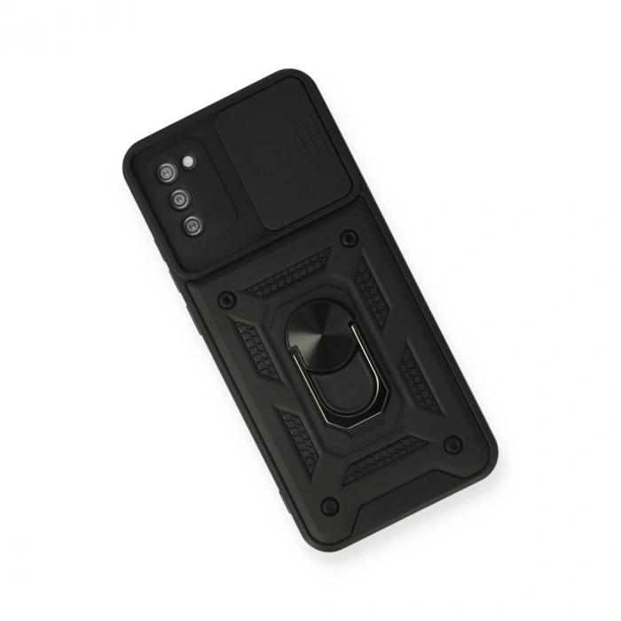Samsung Galaxy A02s Kılıf Pars Lens Yüzüklü Silikon - Siyah