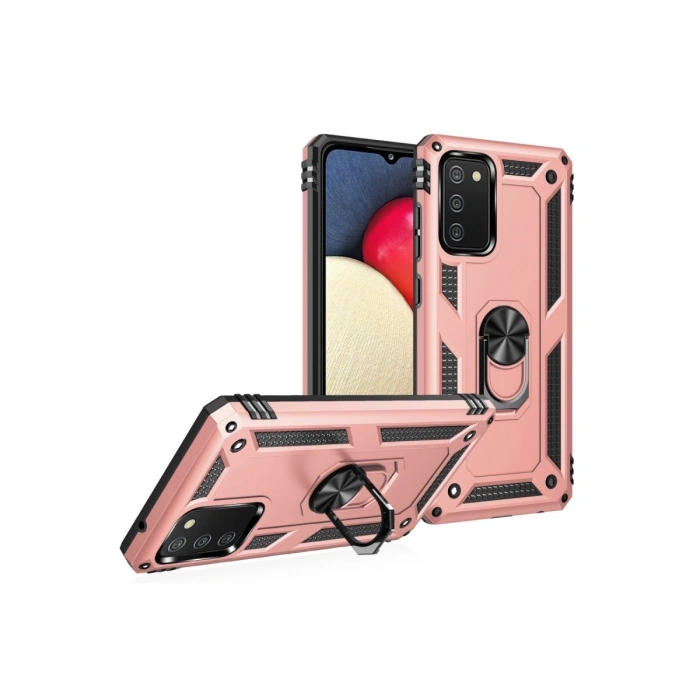 Samsung Galaxy A02s Kılıf Sofya Yüzüklü Silikon Kapak - Rose