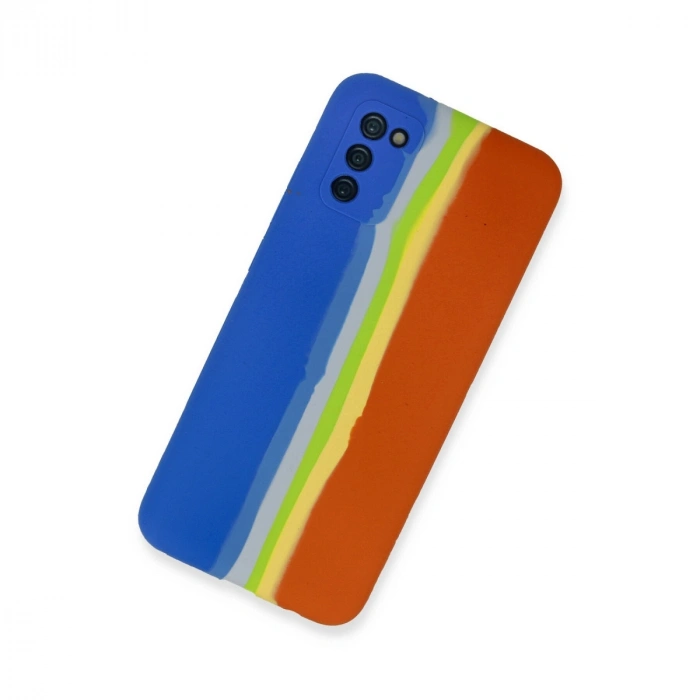 Samsung Galaxy A03s Kılıf Ebruli Lansman Silikon - Mavi-turuncu