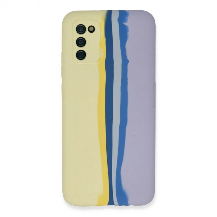 Samsung Galaxy A03s Kılıf Ebruli Lansman Silikon - Sarı-lila