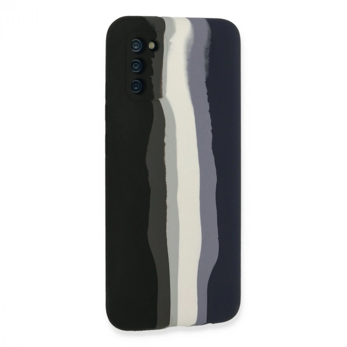 Samsung Galaxy A03s Kılıf Ebruli Lansman Silikon - Siyah-lacivert