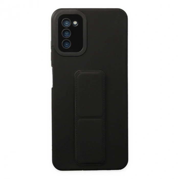 Samsung Galaxy A03s Kılıf Mega Standlı Silikon - Siyah