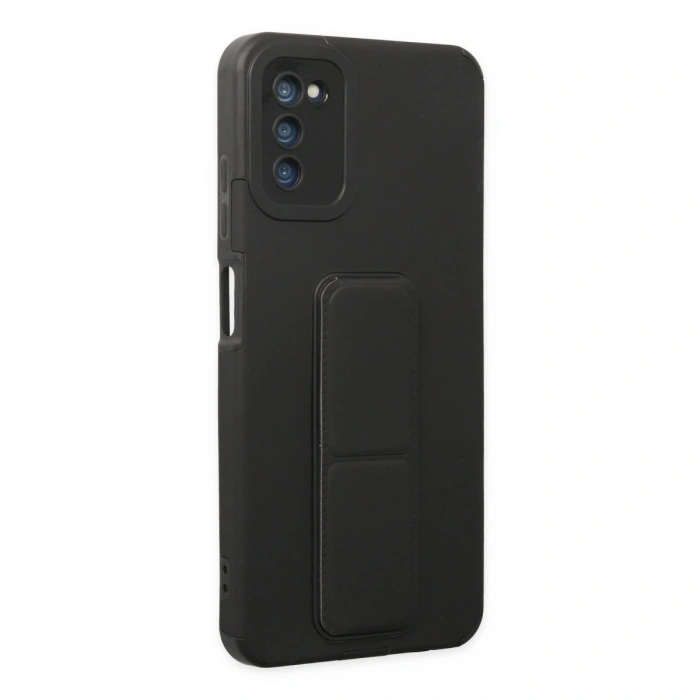 Samsung Galaxy A03s Kılıf Mega Standlı Silikon - Siyah