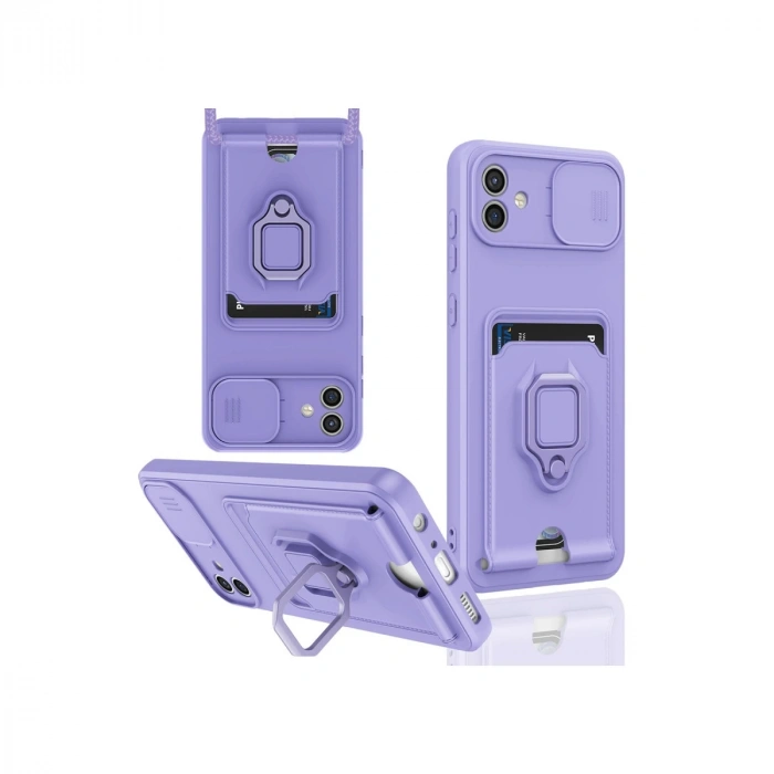 Samsung Galaxy A05 Kılıf Zuma Kartvizitli Yüzüklü Silikon - Lila