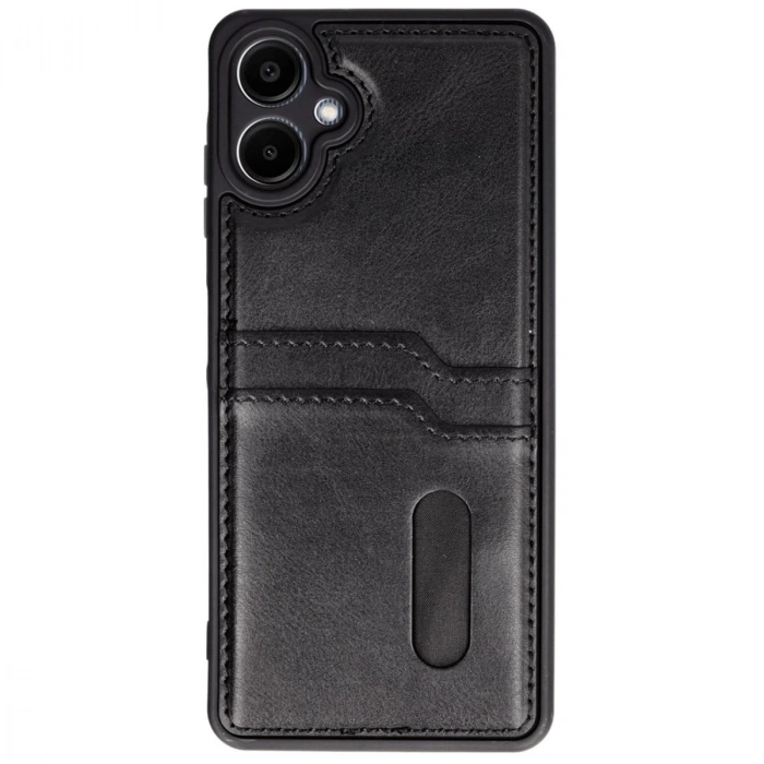 Samsung Galaxy A06 Kılıf Sara Kartvizitli Deri Kılıf - Siyah