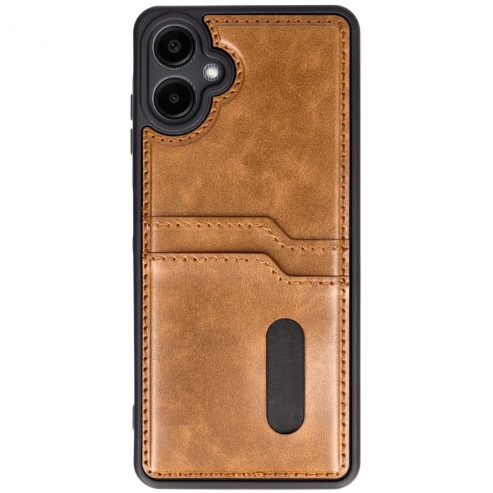 Samsung Galaxy A06 Kılıf Sara Kartvizitli Deri Kılıf - Taba