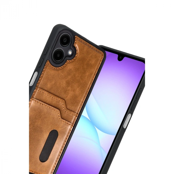 Samsung Galaxy A07 4g Sara Kartvizitli Deri Kılıf - Taba