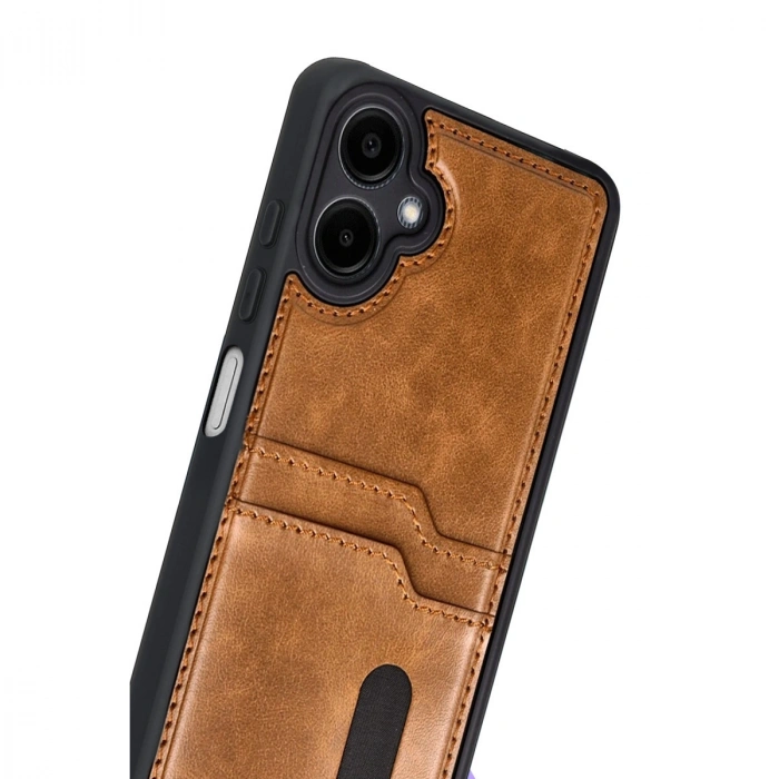 Samsung Galaxy A07 4g Sara Kartvizitli Deri Kılıf - Taba