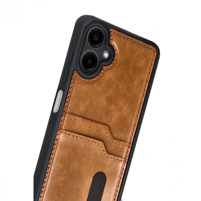 Samsung Galaxy A07 4g Sara Kartvizitli Deri Kılıf - Taba