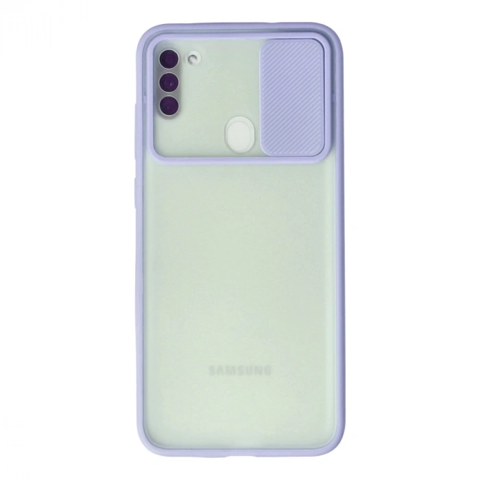 Samsung Galaxy A11 Kılıf Palm Buzlu Kamera Sürgülü Silikon - Lila