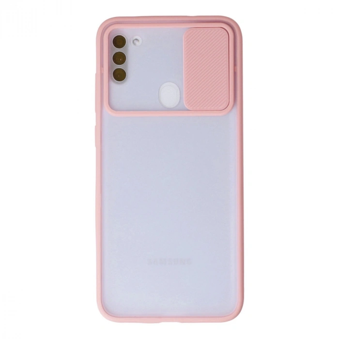 Samsung Galaxy A11 Kılıf Palm Buzlu Kamera Sürgülü Silikon - Pembe