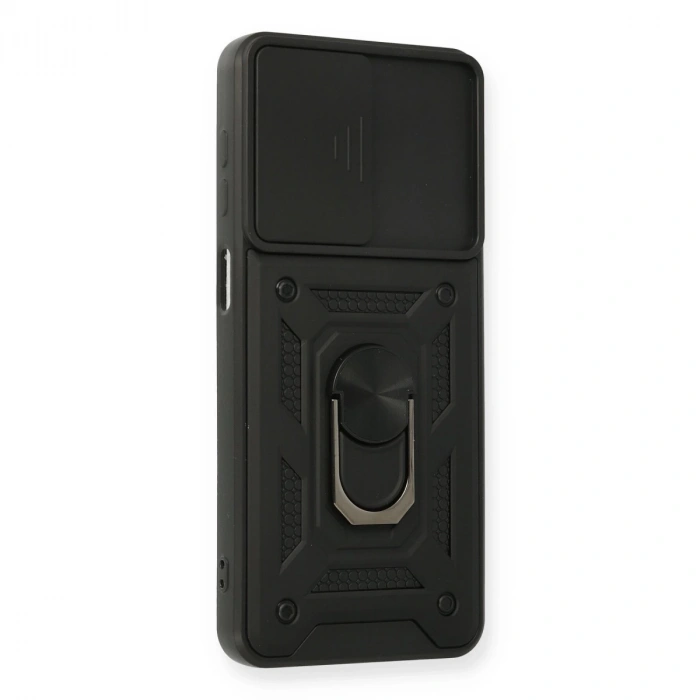 Samsung Galaxy A12 Kılıf Pars Lens Yüzüklü Silikon - Siyah