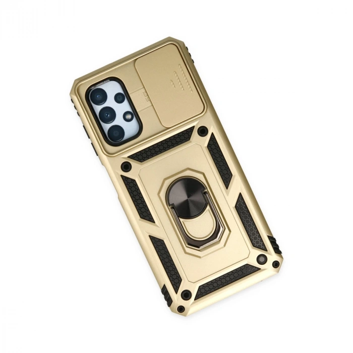 Samsung Galaxy A13 4g Kılıf Pars Lens Yüzüklü Silikon - Gold