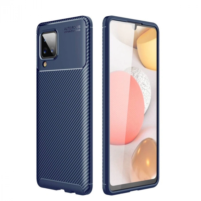 Samsung Galaxy A22 Kılıf Auto Focus Karbon Kapak - Lacivert