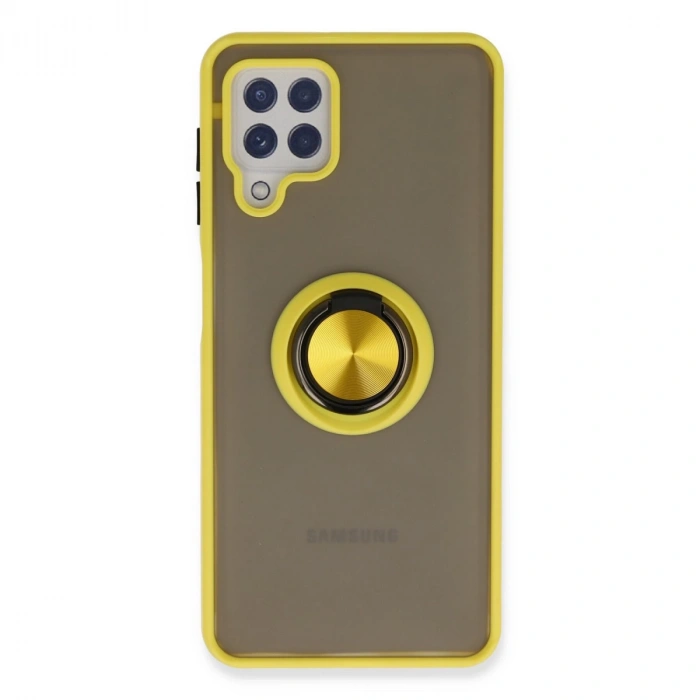 Samsung Galaxy A22 Kılıf Montreal Yüzüklü Silikon Kapak - Sarı