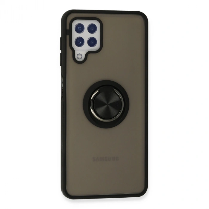 Samsung Galaxy A22 Kılıf Montreal Yüzüklü Silikon Kapak - Siyah