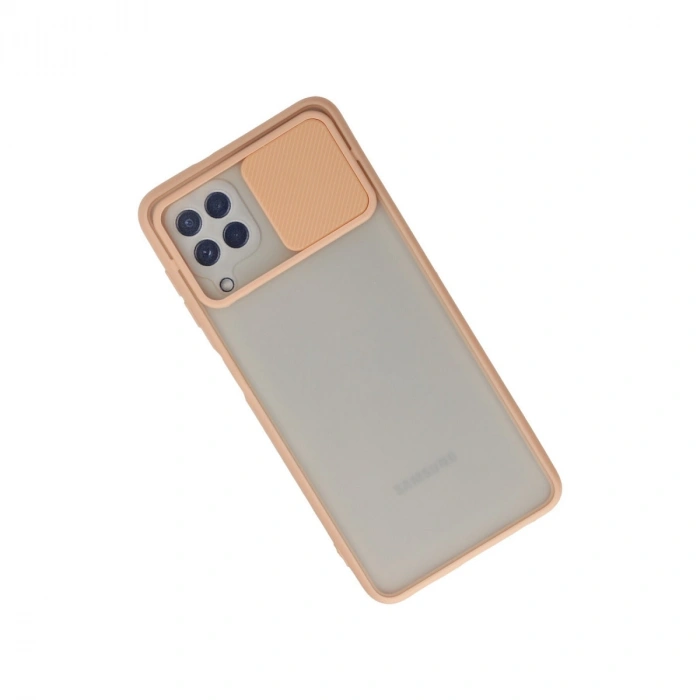 Samsung Galaxy A22 Kılıf Palm Buzlu Kamera Sürgülü Silikon - Pembe