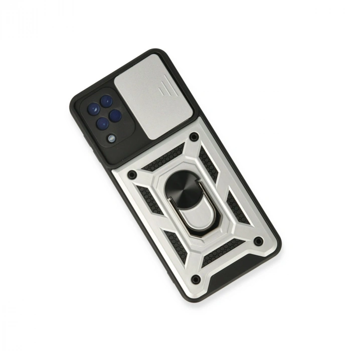 Samsung Galaxy A22 Kılıf Pars Lens Yüzüklü Silikon - Gümüş