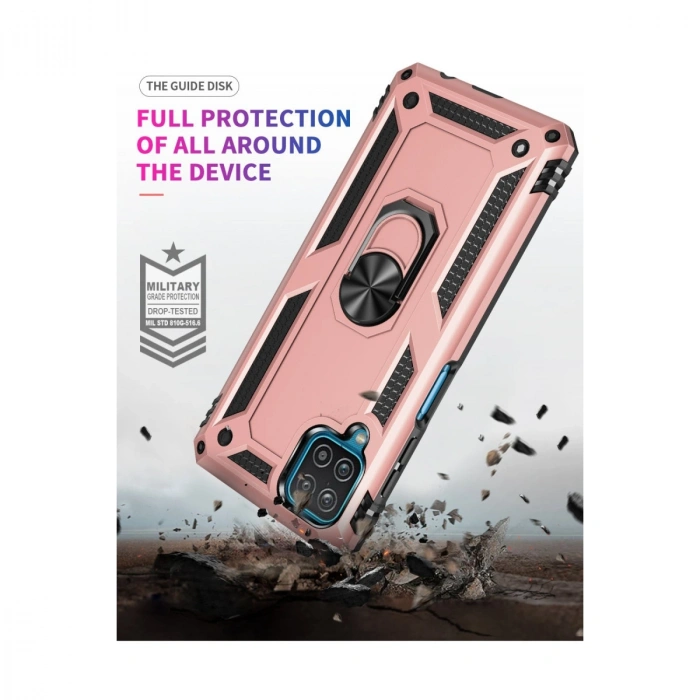 Samsung Galaxy A22 Kılıf Sofya Yüzüklü Silikon Kapak - Rose