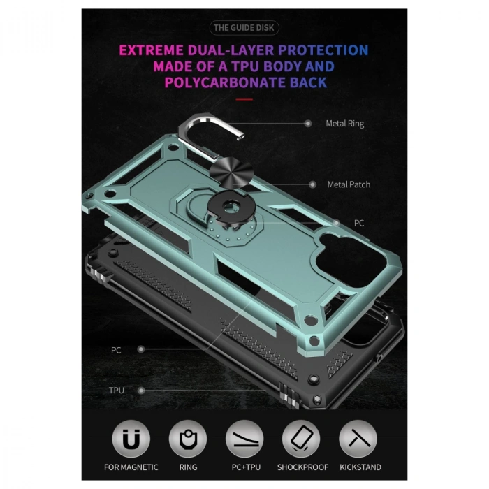 Samsung Galaxy A22 Kılıf Sofya Yüzüklü Silikon Kapak - Yeşil