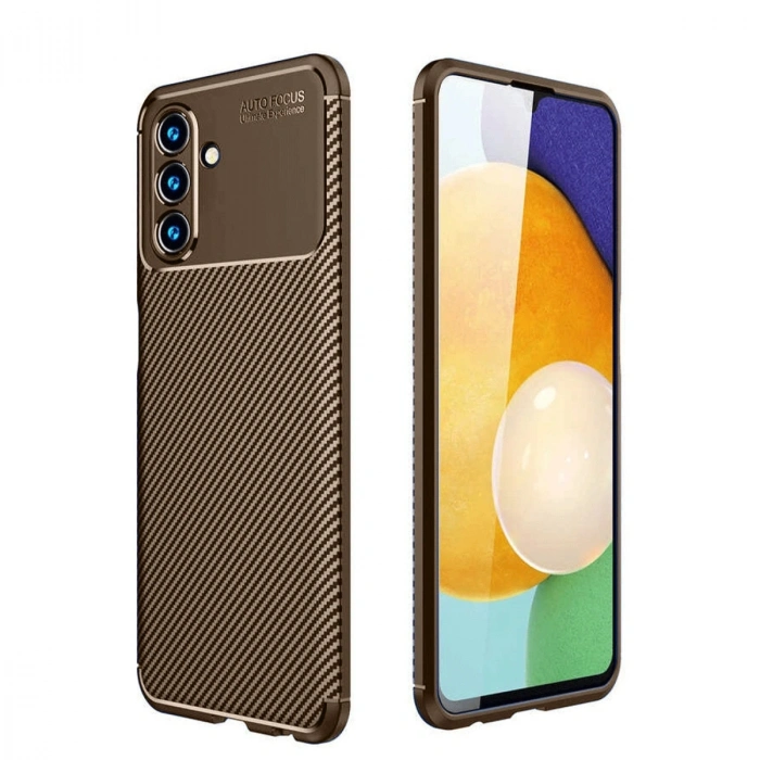 Samsung Galaxy A36 Kılıf Auto Focus Karbon Kapak - Kahverengi