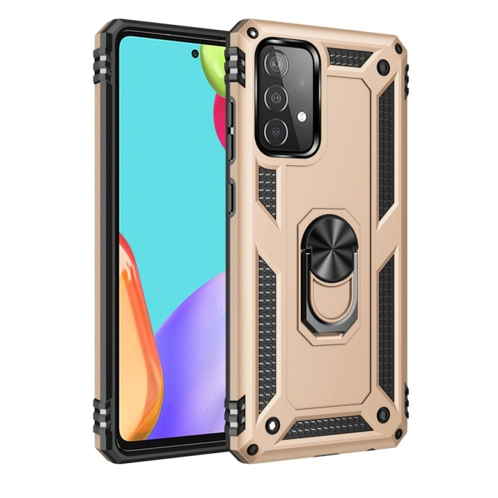 Samsung Galaxy A52 Kılıf Sofya Yüzüklü Silikon Kapak - Gold