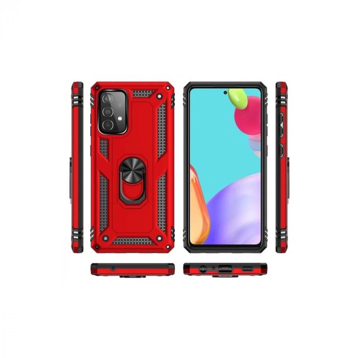 Samsung Galaxy A52 Kılıf Sofya Yüzüklü Silikon Kapak - Kırmızı