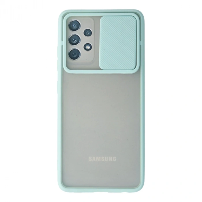 Samsung Galaxy A72 Kılıf Palm Buzlu Kamera Sürgülü Silikon - Turkuaz