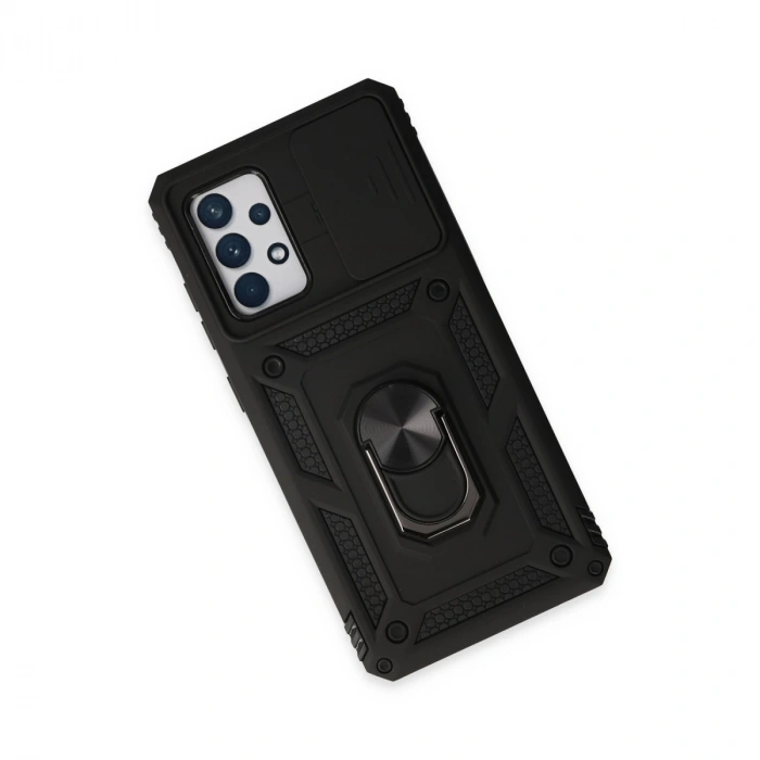 Samsung Galaxy A72 Kılıf Pars Lens Yüzüklü Silikon - Siyah