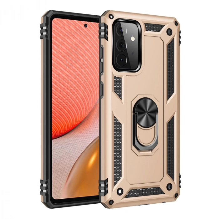 Samsung Galaxy A72 Kılıf Sofya Yüzüklü Silikon Kapak - Gold