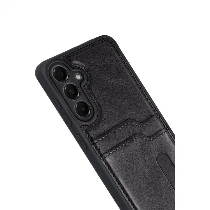 Samsung Galaxy M15 Sara Kartvizitli Deri Kılıf - Siyah