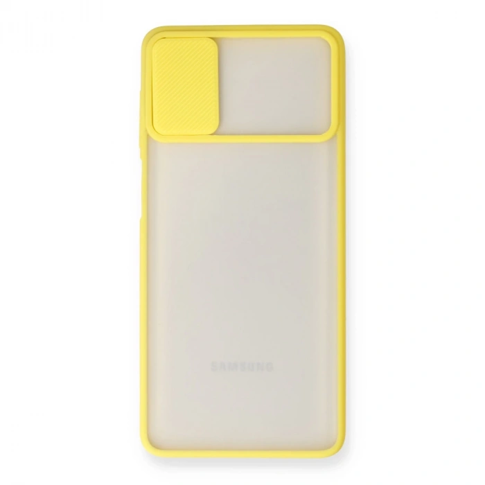 Samsung Galaxy M51 Kılıf Palm Buzlu Kamera Sürgülü Silikon - Sarı