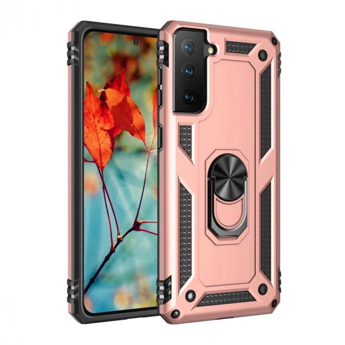 Samsung Galaxy S21 Plus Kılıf Sofya Yüzüklü Silikon Kapak - Rose