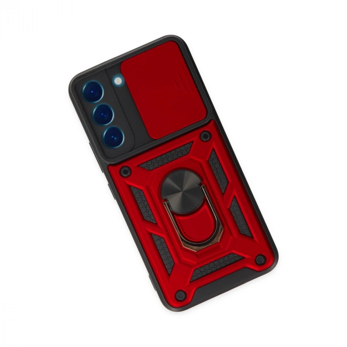 Samsung Galaxy S22 Kılıf Pars Lens Yüzüklü Silikon - Kırmızı