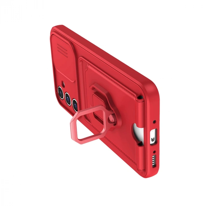 Samsung Galaxy S23 Fe Kılıf Zuma Kartvizitli Yüzüklü Silikon - Kırmızı