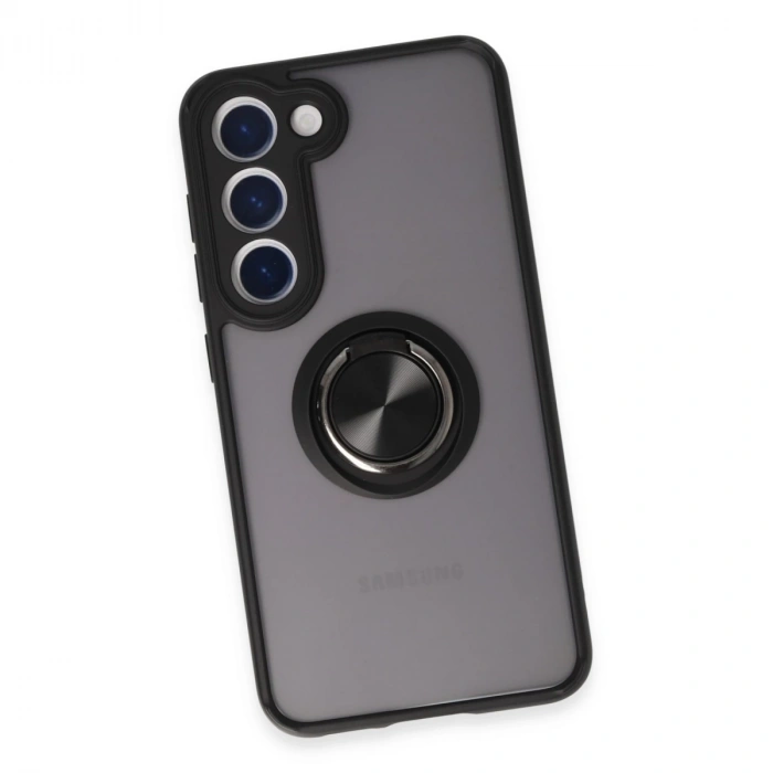 Samsung Galaxy S23 Kılıf Montreal Yüzüklü Silikon Kapak - Siyah