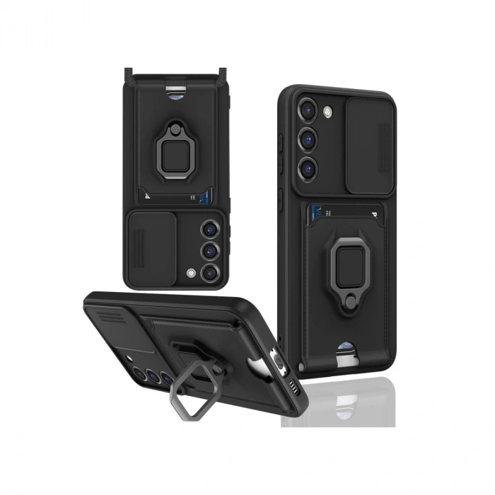 Samsung Galaxy S23 Plus Kılıf Zuma Kartvizitli Yüzüklü Silikon - Siyah