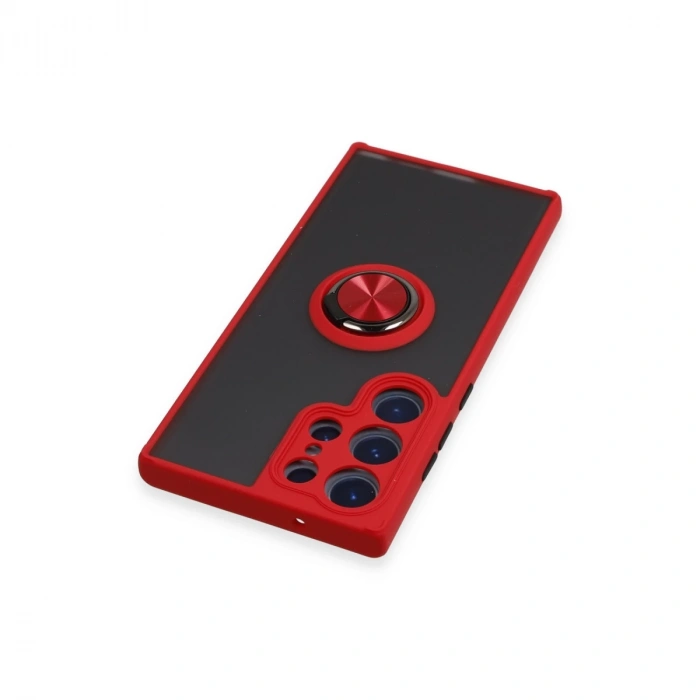 Samsung Galaxy S23 Ultra Kılıf Montreal Yüzüklü Silikon Kapak - Kırmızı