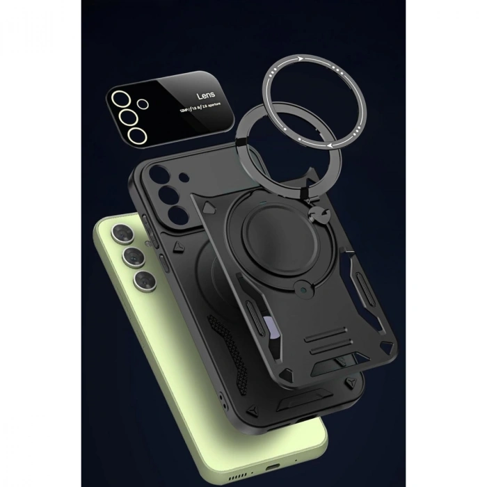 Samsung Galaxy S24 Fe Kılıf Joy Lens Standlı Kapak - Siyah