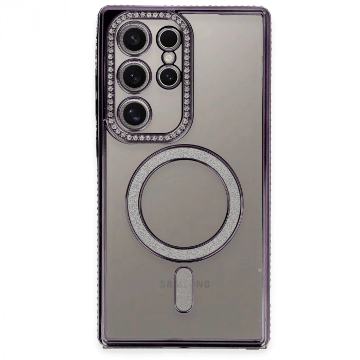 Samsung Galaxy S24 Ultra Kılıf Joke Simli Magneticsafe Kılıf - Derin Mor