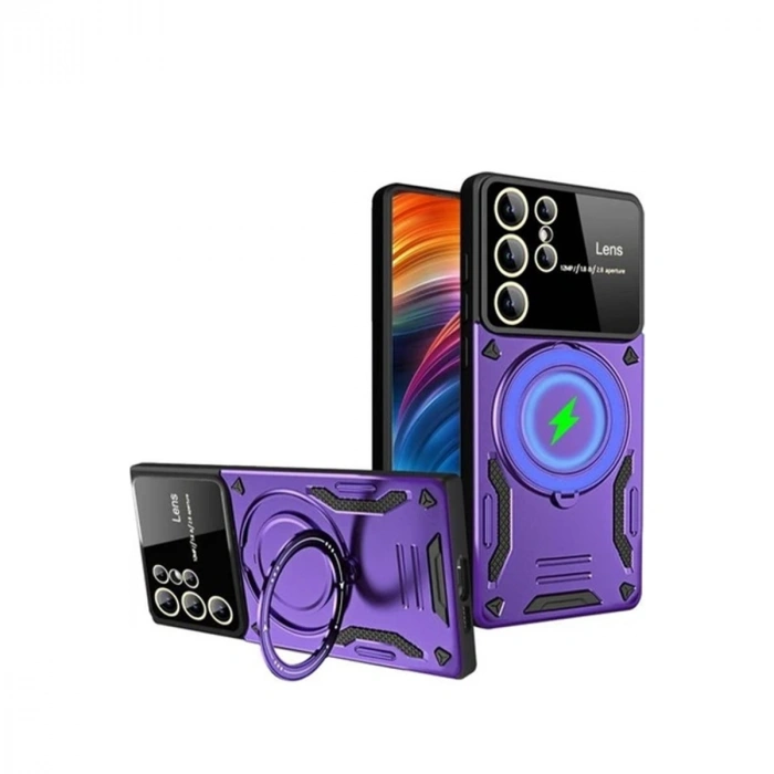 Samsung Galaxy S24 Ultra Kılıf Joy Lens Standlı Kapak - Mor