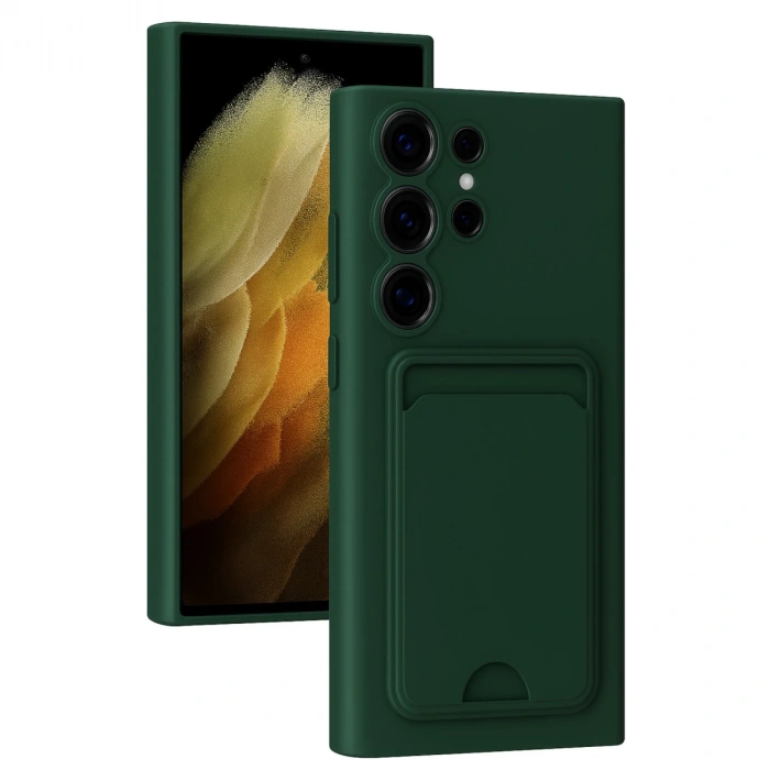 Samsung Galaxy S24 Ultra Kılıf Kelvin Kartvizitli Silikon - Koyu Yeşil