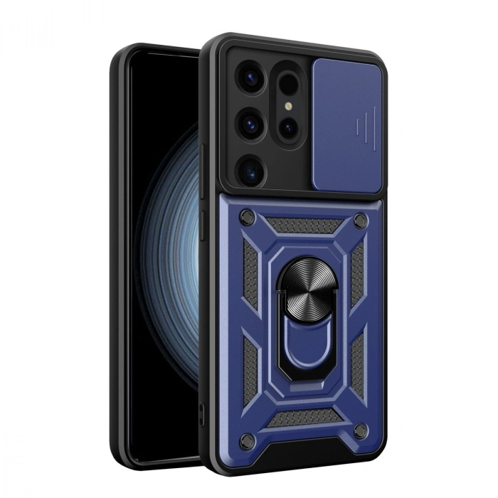 Samsung Galaxy S24 Ultra Kılıf Pars Lens Yüzüklü Silikon - Lacivert