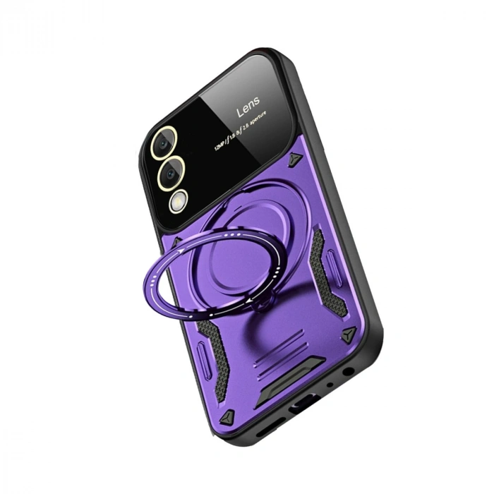 Samsung Galaxy S25 Edge Kılıf Joy Lens Standlı Kapak - Mor