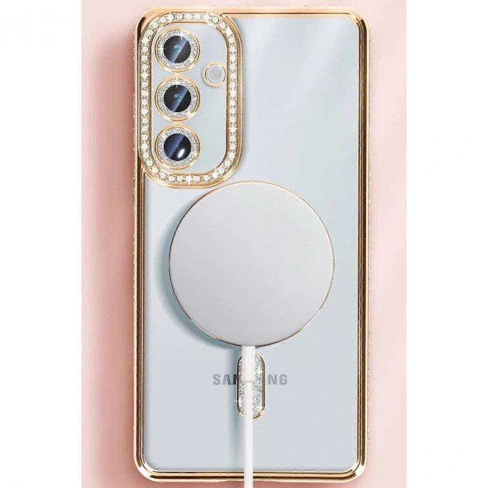 Samsung Galaxy S25 Kılıf Joke Simli Magneticsafe Kılıf - Pembe