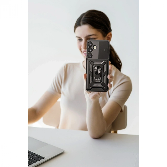 Samsung Galaxy S25 Kılıf Pars Lens Yüzüklü Silikon - Siyah