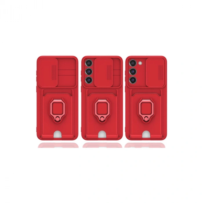Samsung Galaxy S25 Plus Kılıf Zuma Kartvizitli Yüzüklü Silikon - Kırmızı