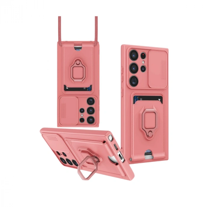 Samsung Galaxy S25 Ultra Kılıf Zuma Kartvizitli Yüzüklü Silikon - Pembe
