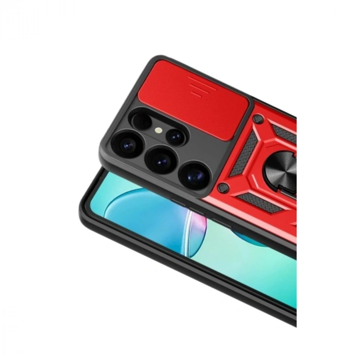 Samsung Galaxy S26 Ultra Pars Lens Yüzüklü Silikon - Kırmızı