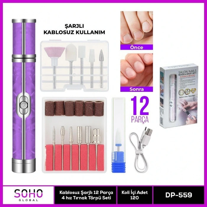 Şarjlı 12 Başlıklı Manikür Seti